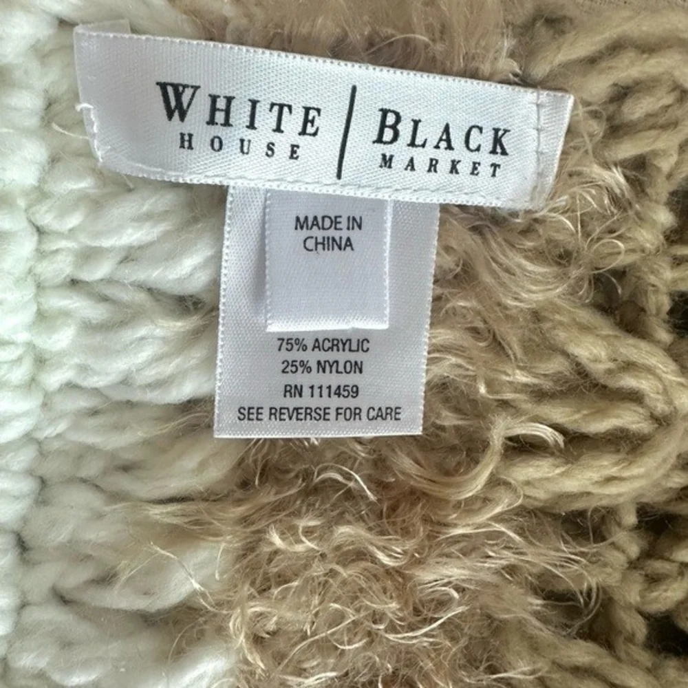 Scarf With Fringe WHBM Women's Scarf Beige Tan White Boho Hippie Neck Warmer